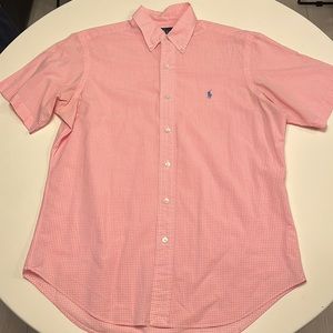 POLO RALPH LAUREN CLASSIC FIT PINK CHECKERED SHORT SLEEVE BUTTON UP SHIRT SIZE M